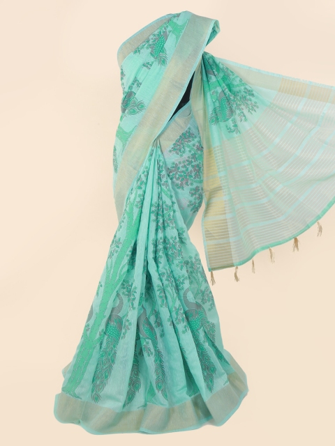 Pothys Green Printed Cotton Blend Saree
