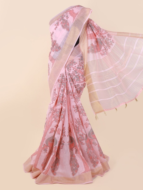 Pothys Pink Printed Cotton Blend Saree
