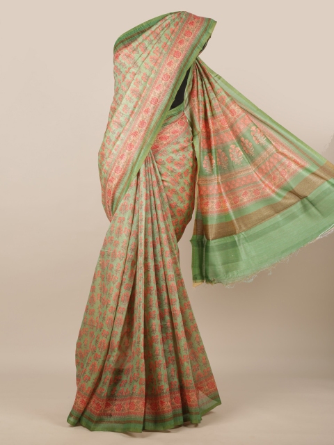 

Pothys Green & Peach-Coloured Jute Silk Printed Saree