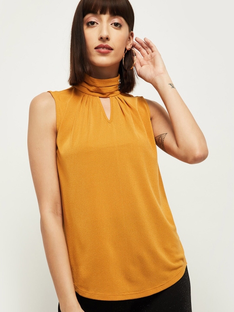 

max Women Gold-Toned High Neck Regular Top