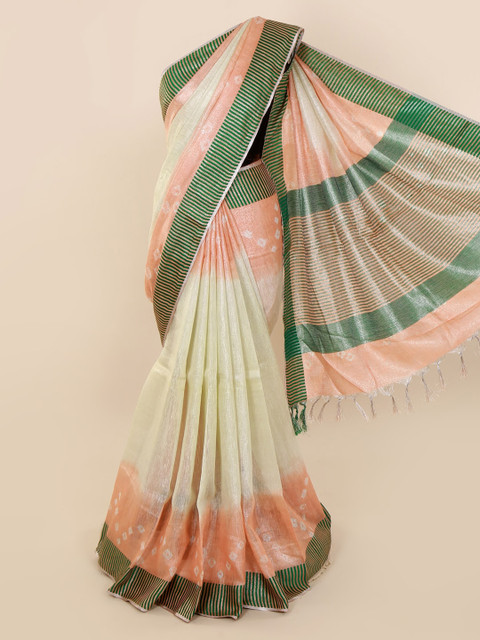 

Pothys Cream-Coloured & Pink Linen Blend Printed Saree