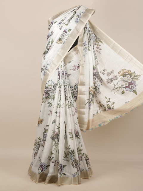 

Pothys White Printed Linen Blend Saree