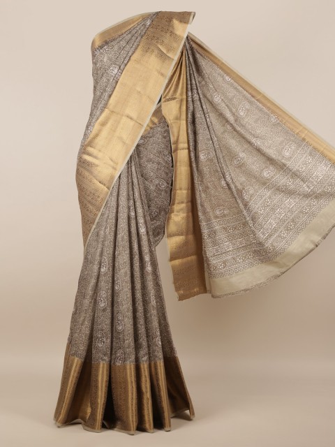 

Pothys Grey Printed Jute Silk Saree