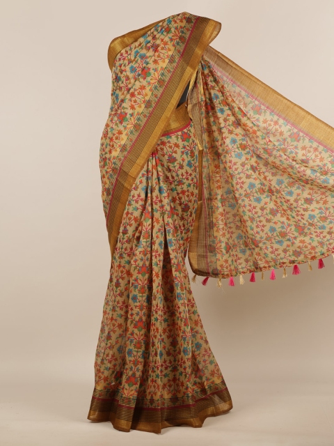 

Pothys Tan & Pink Jute Silk Printed Saree