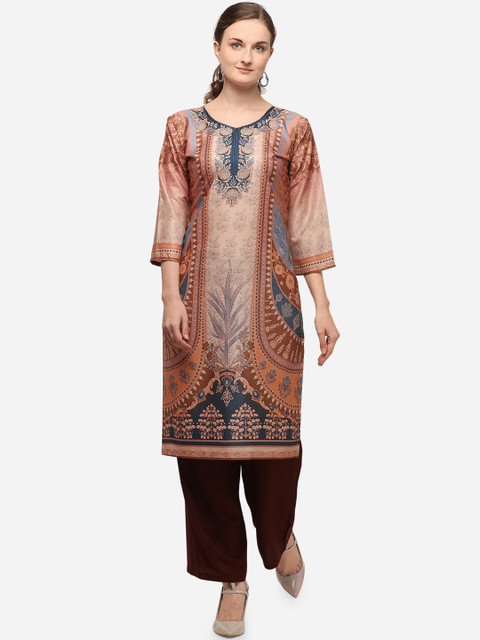 

VENISA Women Beige Ethnic Motifs Printed Crepe Kurta