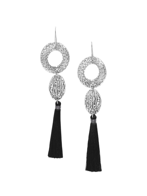

CRZ Black & Silver-Toned Rhodium-Plated Circular Drop Earrings