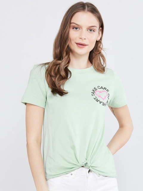 

max Women Green Solid Round Neck T-shirt
