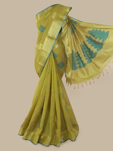 

Pothys Green Woven Design Cotton Blend Sustainable Saree