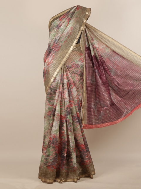 

Pothys Brown & Maroon Jute Silk Printed Saree