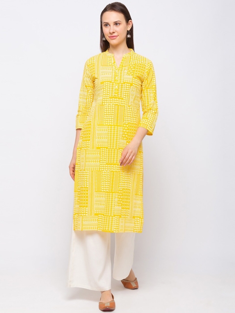 

Ethnicity women yellow geometric printed kurta