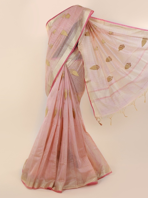 

Pothys Pink & Gold-Toned Cotton Blend Woven Design Saree