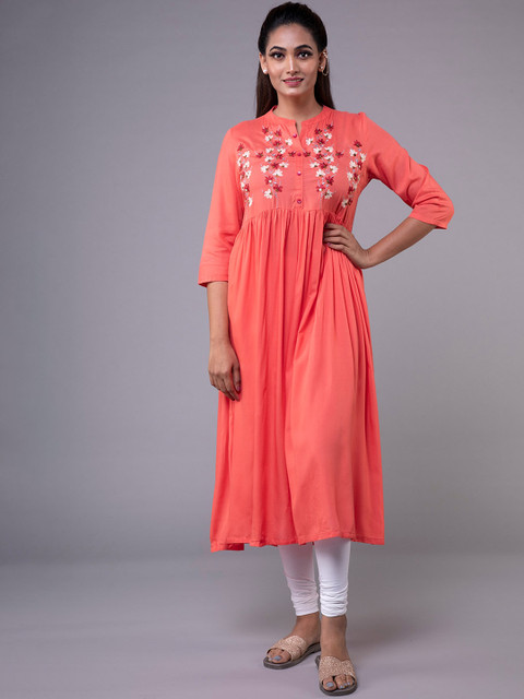 

KLM Fashion Mall Women Peach Coloured Yoke Design Kurta