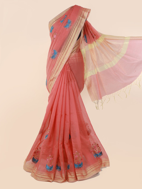 

Pothys Peach-Coloured Woven Design Cotton Blend Saree