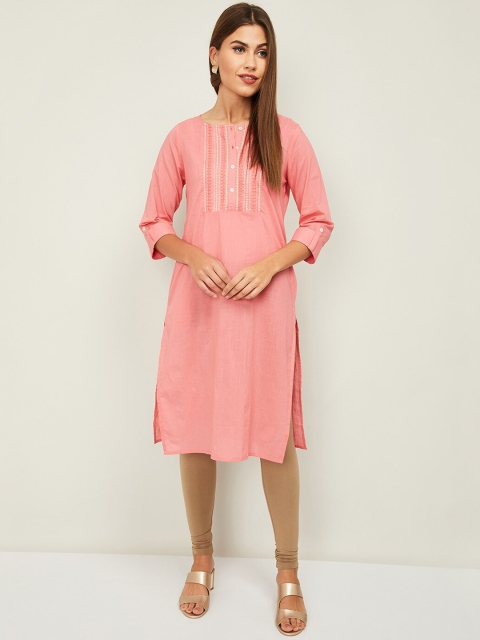 

Melange by lifestyle Women Pink Embroidered Kurta