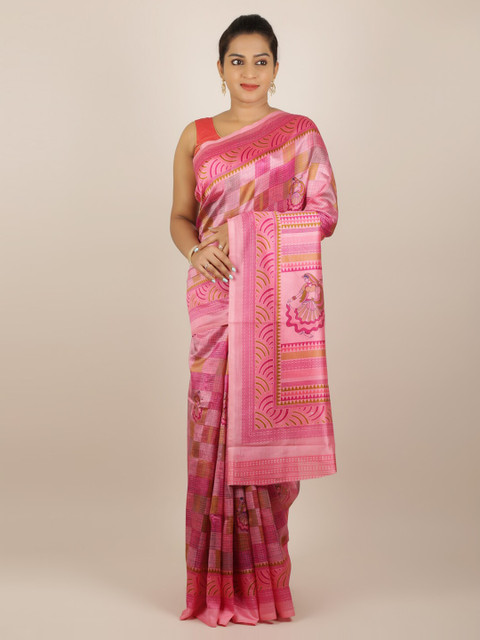 

Pothys Pink Printed Jute Silk Saree