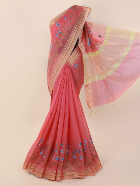 

Pothys Pink Embroidered Cotton Blend Saree