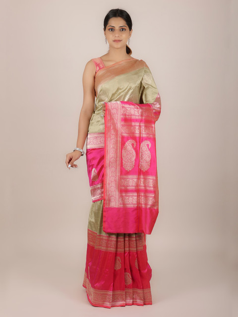 

Pothys Green & Pink Pure Silk Woven Design Banarasi Saree