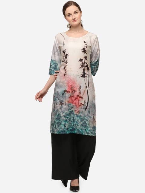 

Venisa Women Cream Coloured Printed Kurta