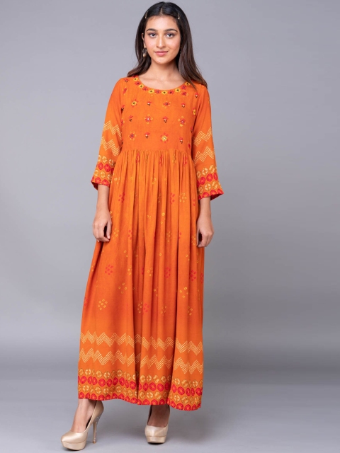 

KLM Fashion Mall Women Orange Printed Maxi Dress
