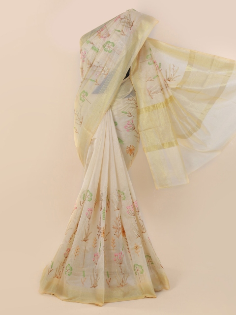 

Pothys Cream-Coloured Woven Design Cotton Blend Saree