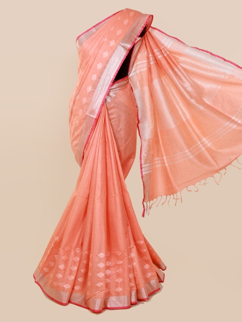 

Pothys Peach-Coloured Woven Design Linen Blend Saree