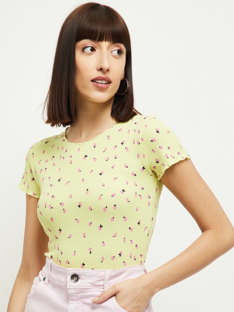 

max Women Lime Green Self Design Tshirt