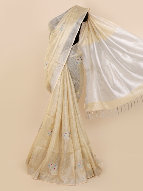 

Pothys Cream-Coloured Woven Design Linen Blend Saree