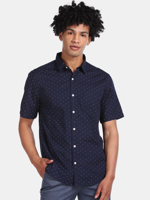 

Ruggers Men Navy Blue Regular Fit Printed Casual Shirt