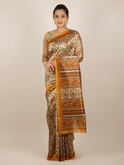 

Pothys Cream-Coloured Printed Jute Silk Saree
