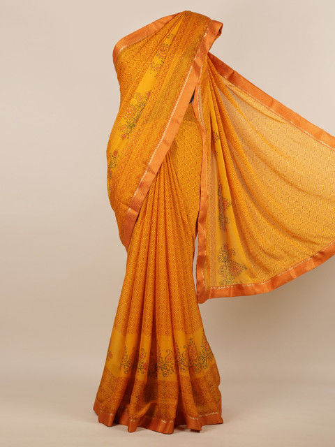 

Pothys Yellow & Red Poly Chiffon Printed Saree