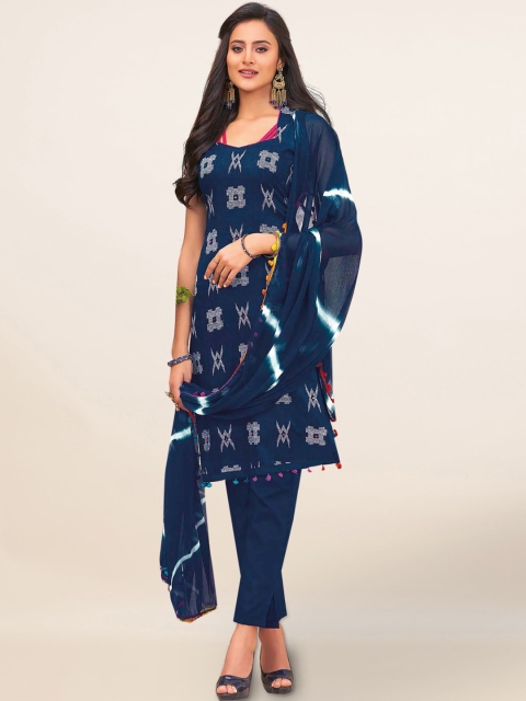 

Pothys Navy Blue & Off-White Cotton Blend Unstitched Dress Material