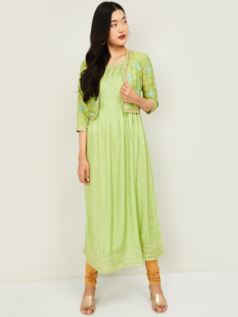 

Melange by Lifestyle Women Lime Green Solid Kurta