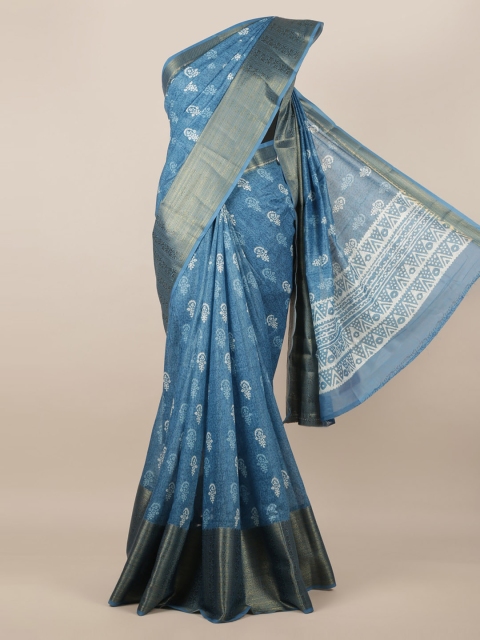 

Pothys Blue Printed Jute Silk Saree