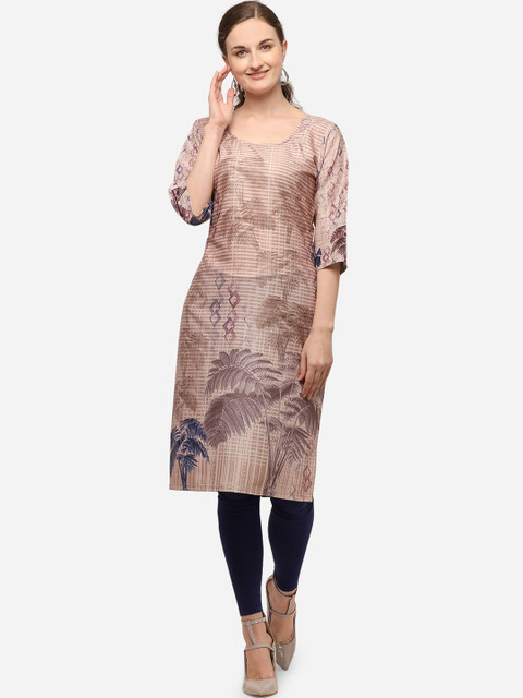 

VENISA Women Beige Floral Printed Crepe Kurta