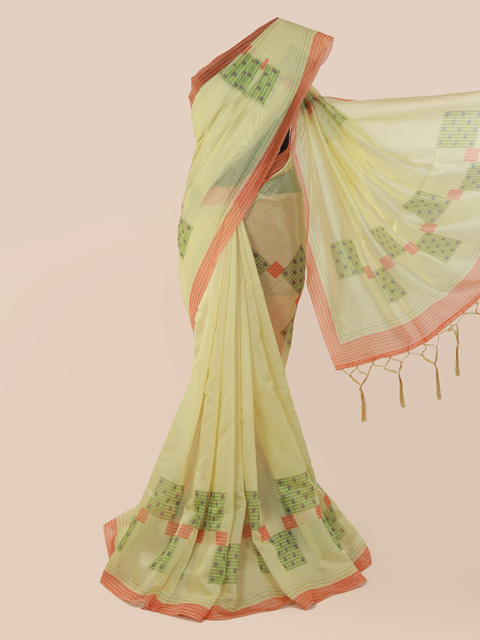 

Pothys Yellow Printed Cotton Blend Saree