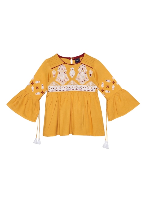 

Ishin DESIGNER STUDIO Mustard Embroidered Flared Sleeves Regular Top