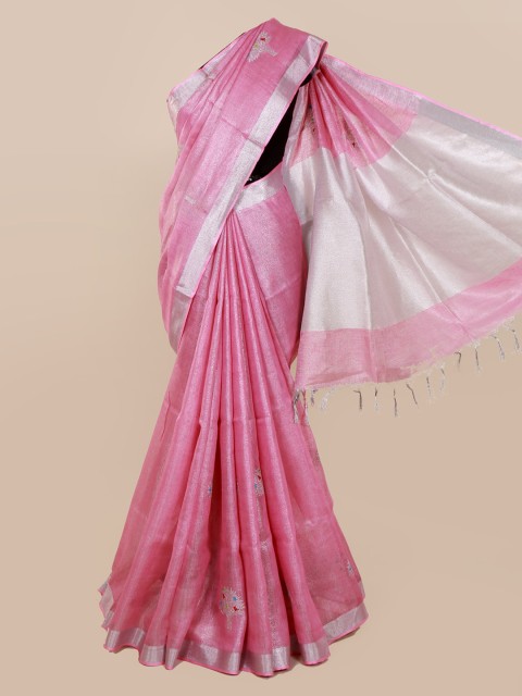 

Pothys Pink Solid Linen Blend Saree