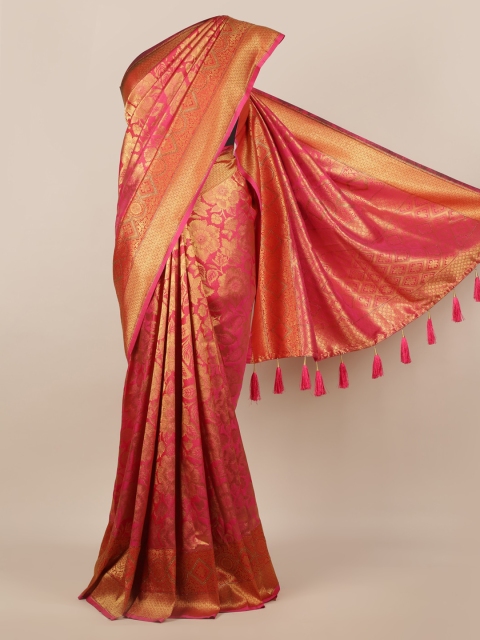 

Pothys Pink & Gold-Toned Jute Silk Woven Design Saree