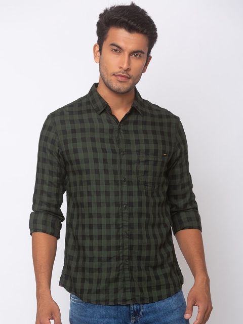 

SPYKAR Men Green & Black Slim Fit Checked Casual Shirt
