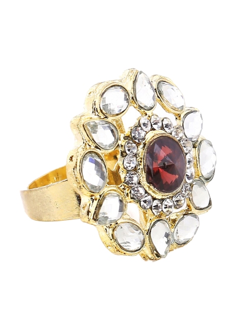 

Foxy Sperks Gold-Toned & Maroon Stone-Studded Adjustable Finger Ring