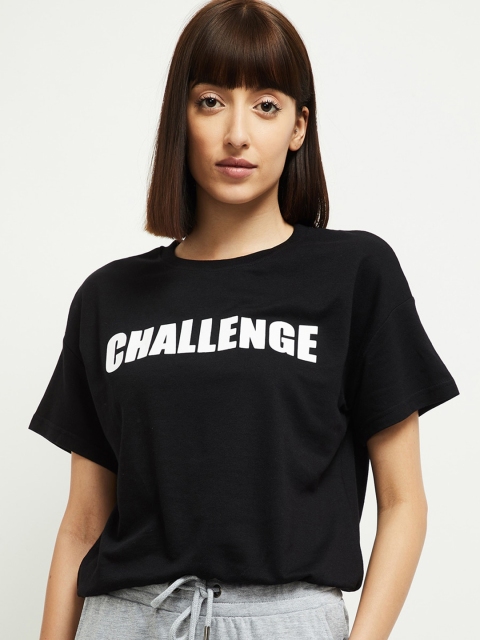 

max Women Black Printed Round Neck T-shirt