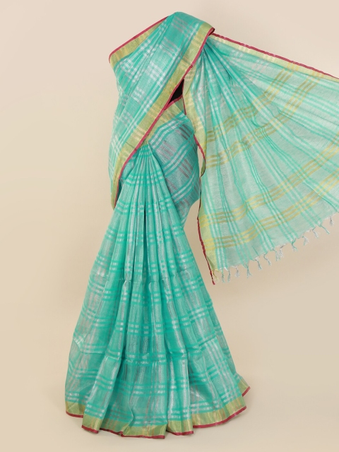 

Pothys Blue Checked Linen Blend Saree