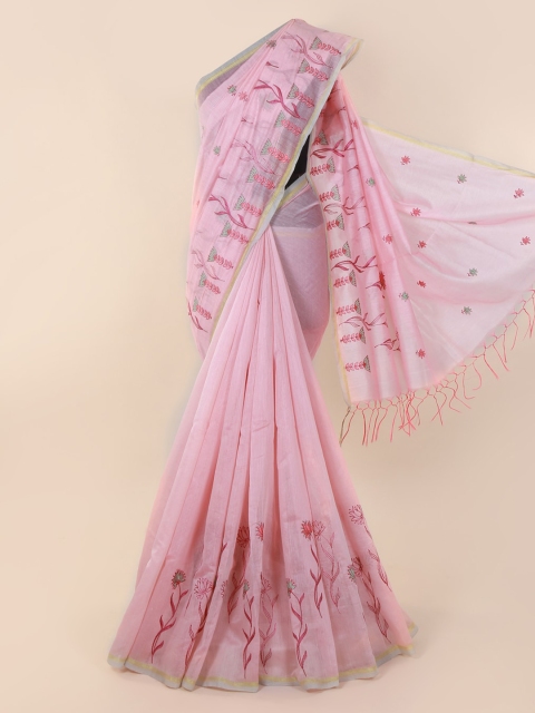 

Pothys Pink Embroidered Cotton Blend Saree