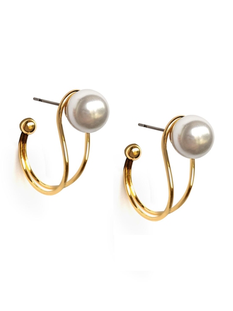 

Foxy Sperks Gold-Toned & Off-White Classic Half Hoop Earrings