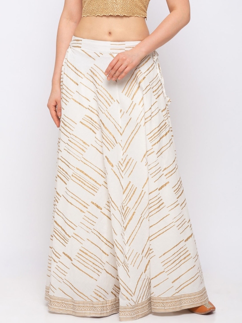 

Ethnicity Women Off-White & Gold-Coloured Foil Printed Flared Maxi Skirt