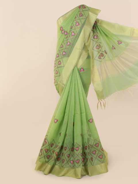 

Pothys Green Embroidered Cotton Blend Saree