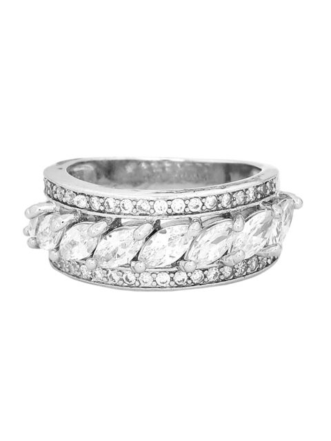 

Foxy Sperks Silver-Toned & White Stone-Studded Finger Ring
