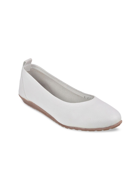 

Mochi Women White Solid Leather Ballerinas