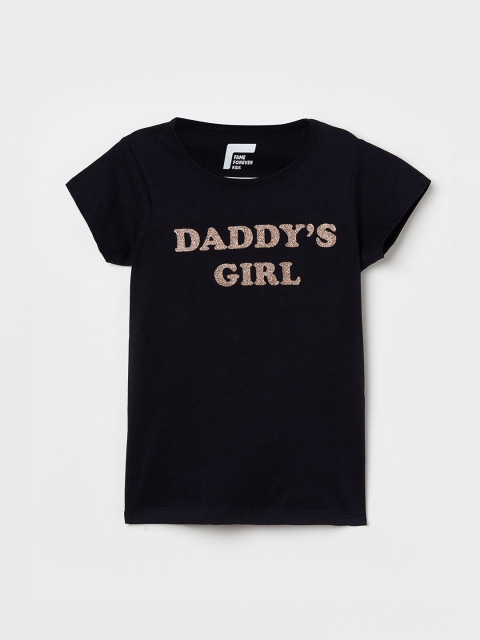 

Fame forever by lifestyle navy blue printed pure cotton regular top