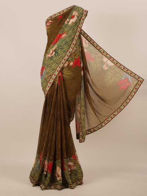 

Pothys Olive Green & Red Poly Chiffon Printed Saree